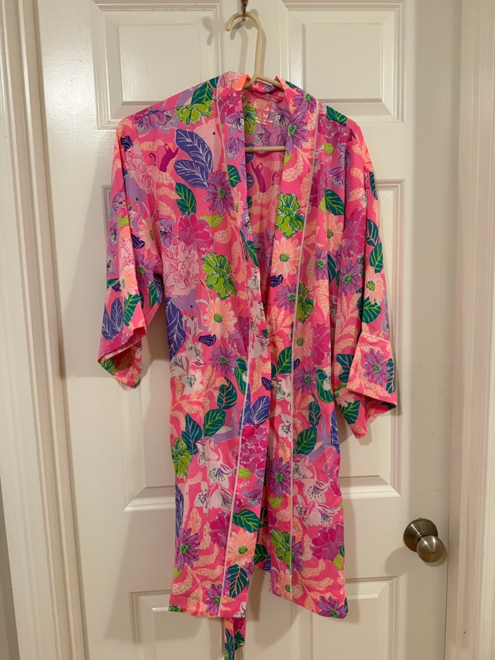 NWT Lilly Pulitzer Pink Floral Satin Kimono- s/m